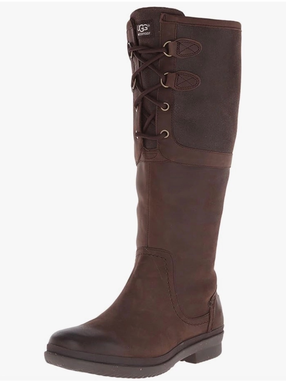 UGG Elsa Brown Leather Lace-Back Tall Boot
